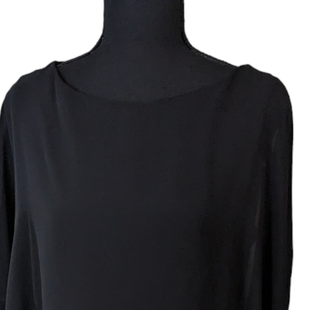 Xscape black formal dress size 10, has a sheet cape attached to neckline. - Picture 4 of 10
